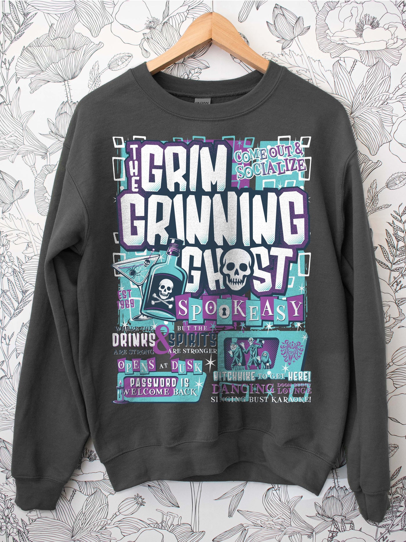 Grim Grinning Ghost Spookeasy Crewneck